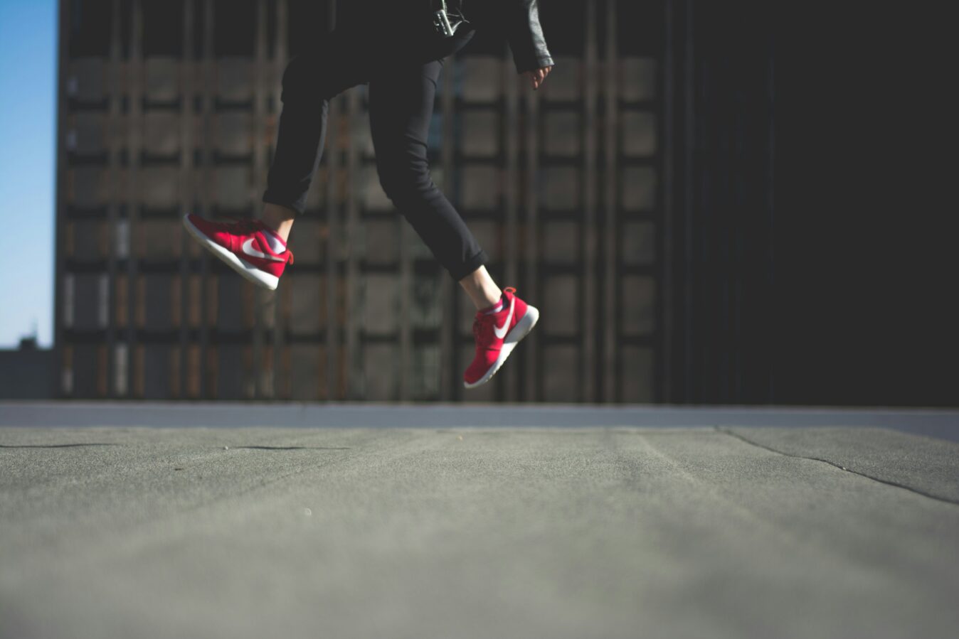 a jumping girl who takes red shoes.
